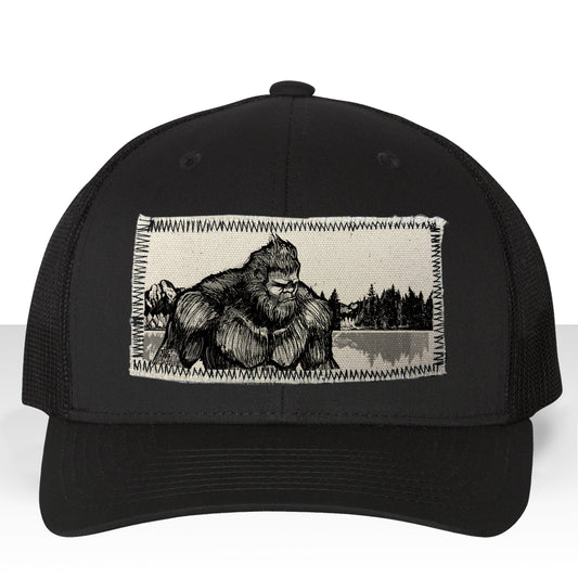 Bigfoot Fish Trucker Hat Line Art