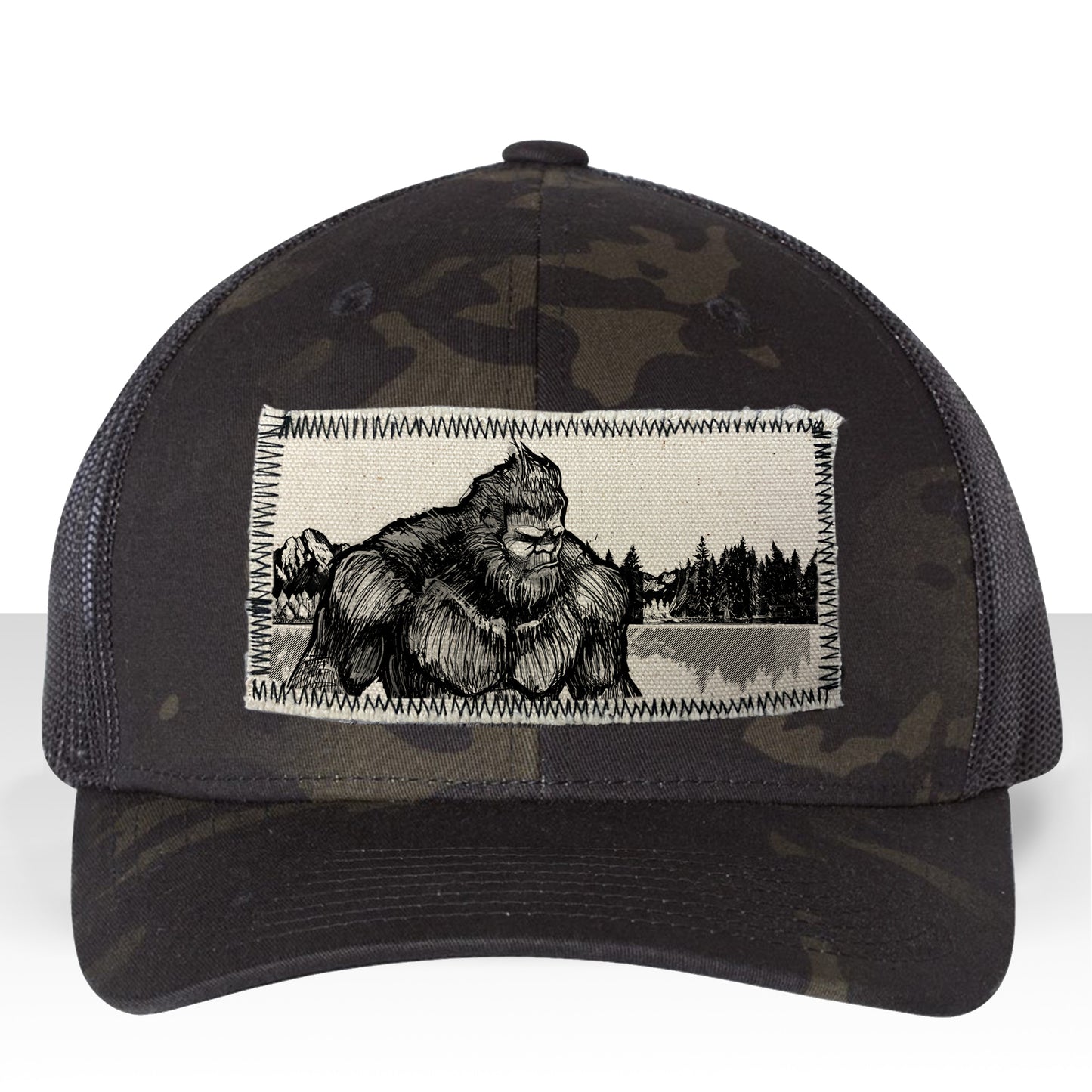 Bigfoot Fish Trucker Hat Line Art