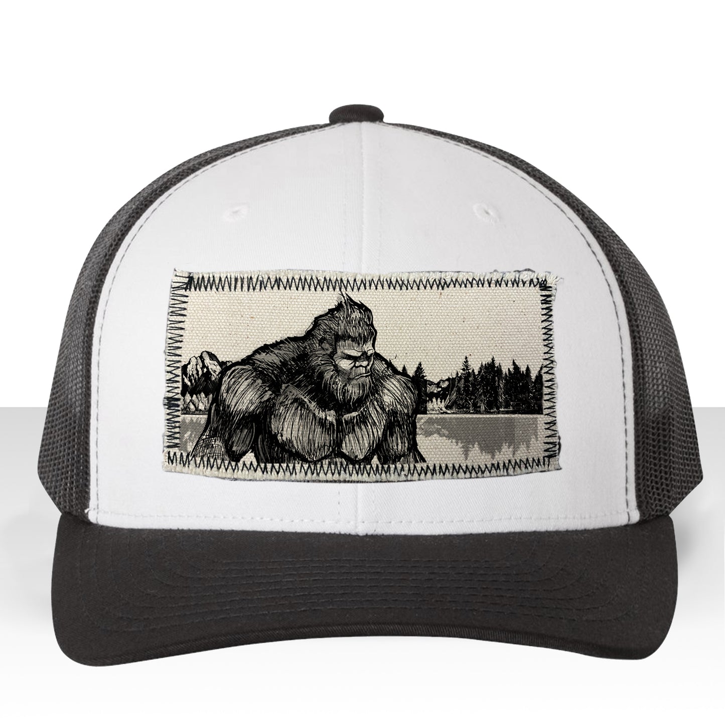 Bigfoot Fish Trucker Hat Line Art