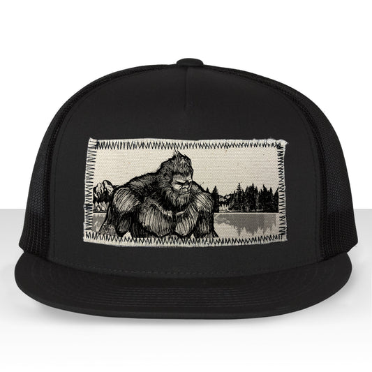 Bigfoot Fish Trucker Hat Line Art