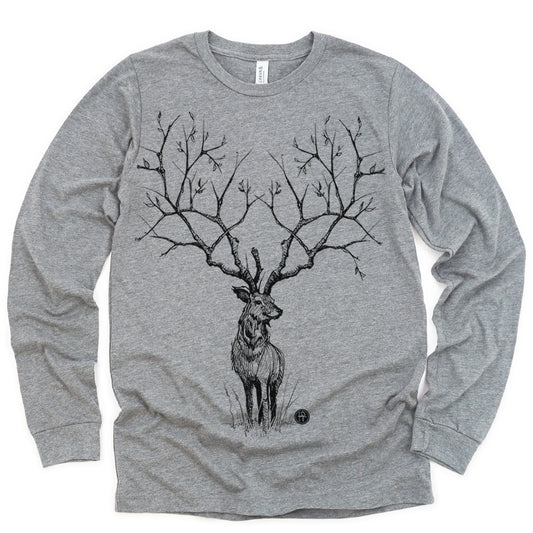 Enchanted Deer Long Sleeve T-Shirt: Majestic Tranquility
