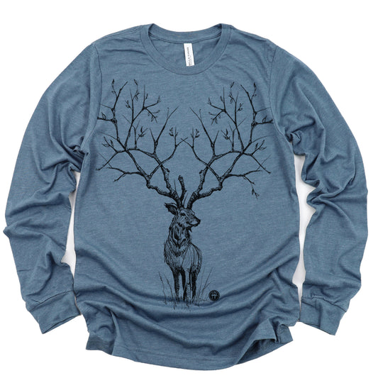 Enchanted Deer Long Sleeve T-Shirt: Majestic Tranquility