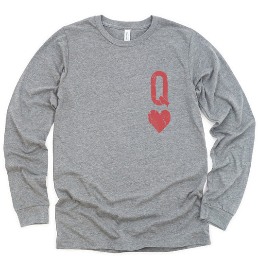 Queen of Hearts Distressed Custom Print Long Sleeve T-Shirt