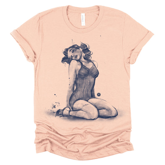 Striped Swimsuit Pin-Up: Retro Grit and Glamour T-Shirt